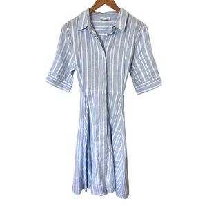 CALVIN KLIEN Light Blue Striped with Tie Midi Dress Size 8